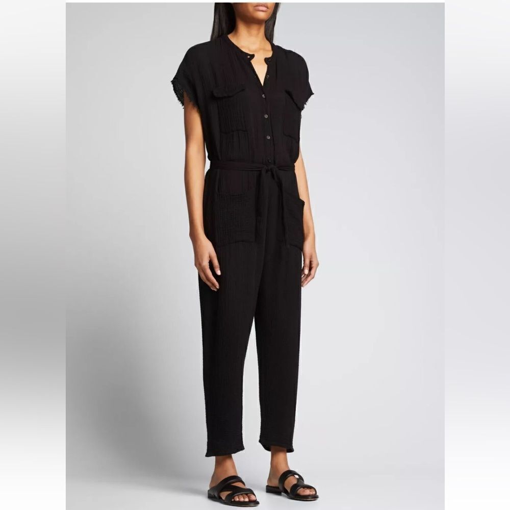 Monrow Gauze Relaxed Cotton Jumpsuit In Black Size Medium women’s